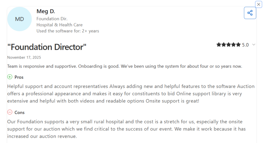 Capterra review, Meg D.