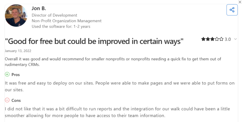 Capterra review, Jon B.